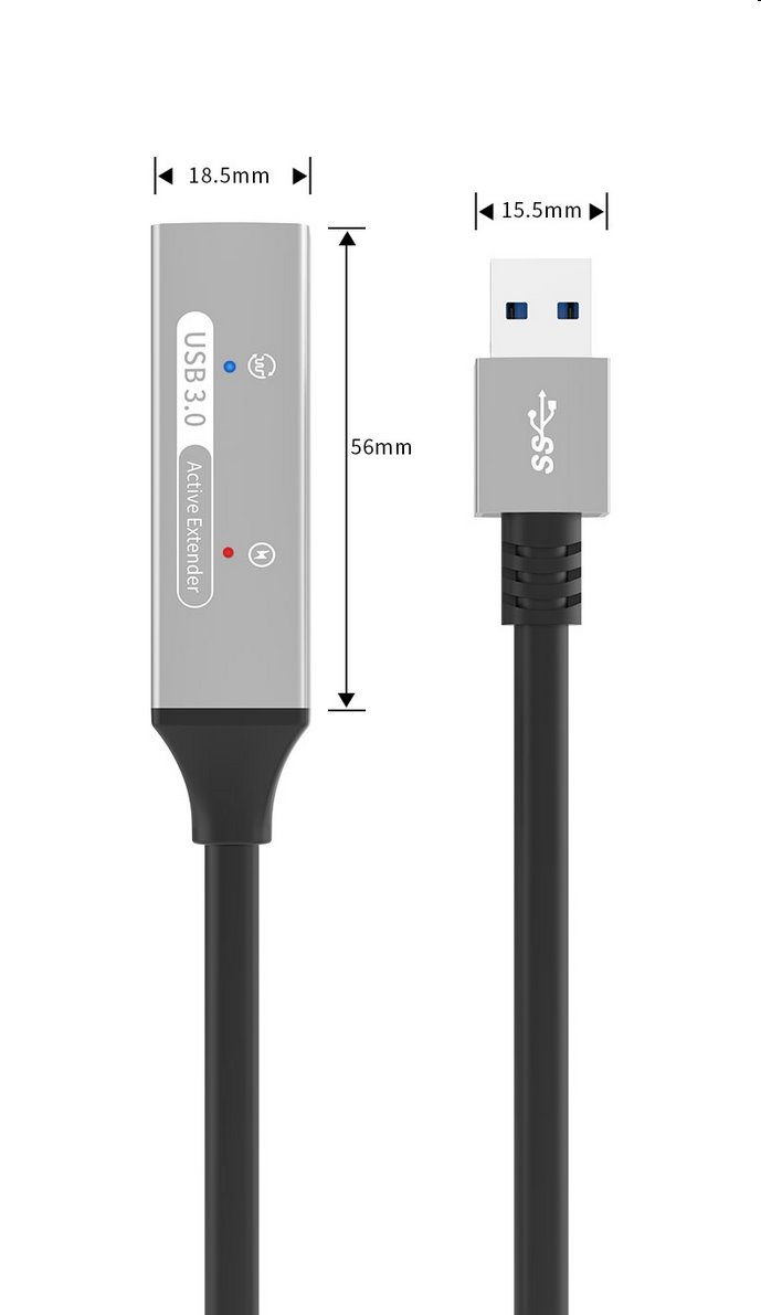 PremiumCord USB 3.2 repeater a predlžovací kábel Male-Female, 5Gbps Aluminium 10m 