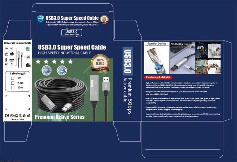 PremiumCord USB 3.2 repeater a predlžovací kábel Male-Female, 5Gbps Aluminium 15m 