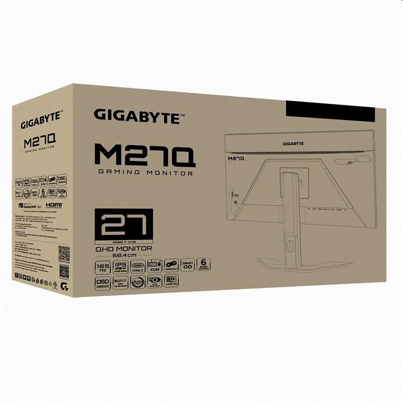 GIGABYTE LCD M27Q GAMING Monitor 27" QHD 2560x1440, IPS, 170Hz, 2xHDMI, DP, USB-C,  KVM USB, Pivot 