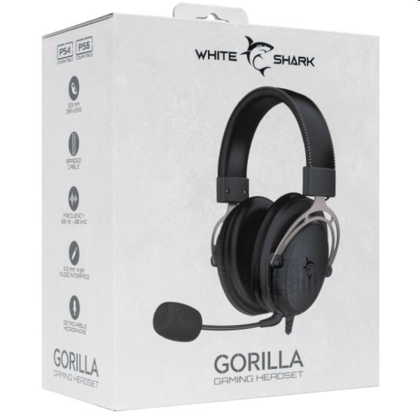 White Shark Gaming headphones w/ microphone GORILLA, PC, PS4/PS5, Xbox, MAC, black/gray 