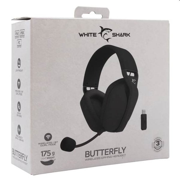 White Shark Wireless Gaming headphones BUTTERFLY, PC, PS4/PS5, Xbox, MAC, black 