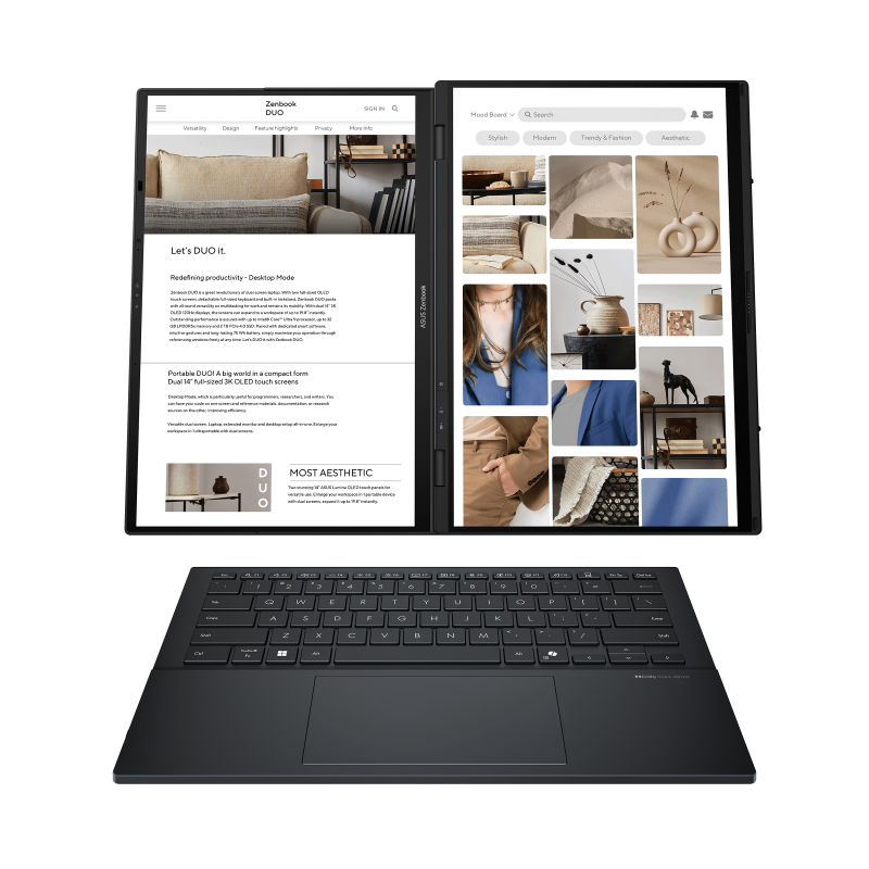 ASUS Zenbook Duo UX8406CA-OLED088W, Core Ultra 7 255H, 2x 14.0˝ 2880 x 1800/Touch, UMA, 32GB, SSD 1TB, W11H, pero, puzdr 