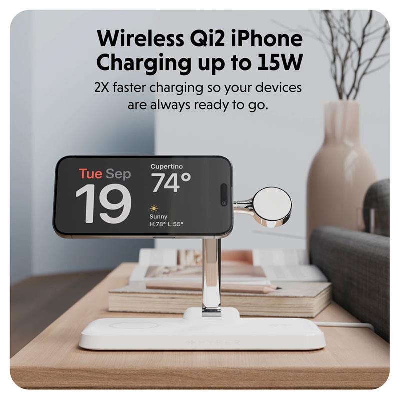 Hyper HyperJuice Qi2 4-in-1 Magnetic Charging Stand - White 