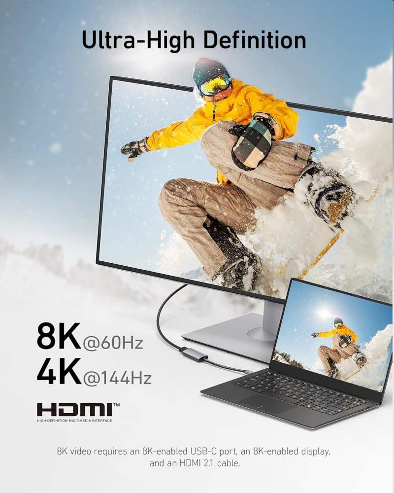 PremiumCord Adaptér USB-C na HDMI 8K @ 60Hz, 4K@144Hz Aluminium 