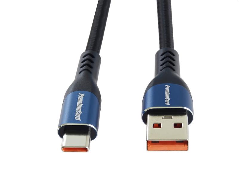 PremiumCord Kábel USB-C/M - USB 2.0 A/M, rýchle nabíjanie prúdom 5A, 0.5m 