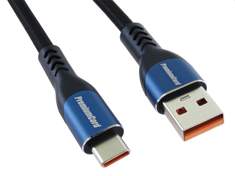 PremiumCord Kábel USB-C/M - USB 2.0 A/M, rýchle nabíjanie prúdom 5A, 1m 