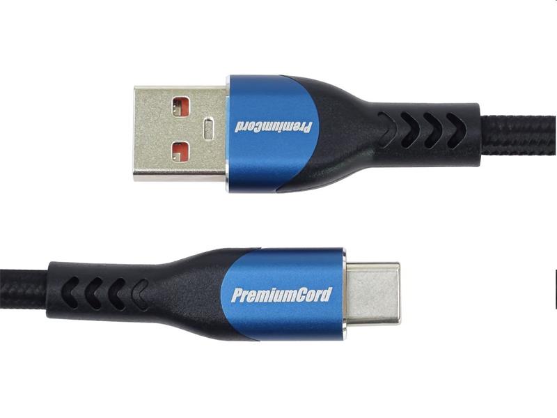 PremiumCord Kábel USB-C/M - USB 2.0 A/M, rýchle nabíjanie prúdom 5A, 1.5m 