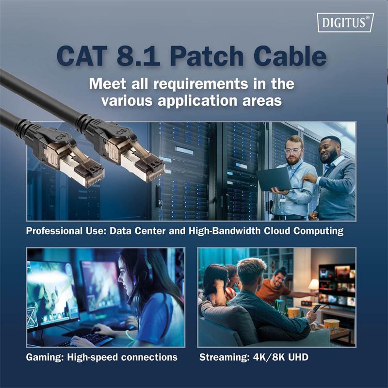 DIGITUS patch kábel Cat8.1, S/FTP (PiMF), LSOH - 0,5m, čierny 