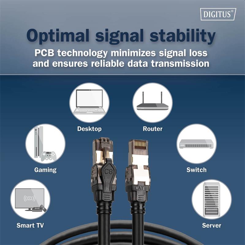 DIGITUS patch kábel Cat8.1, S/FTP (PiMF), LSOH - 0,5m, čierny 