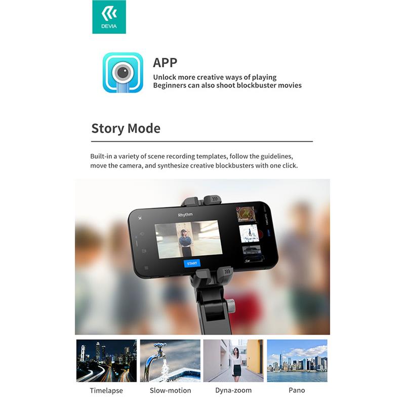 Devia Tripod Stand Multi-functional Desktop Gimbal Selfie-Stick - Black 