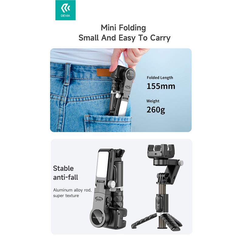 Devia Tripod Stand Multi-functional Desktop Gimbal Selfie-Stick - Black 