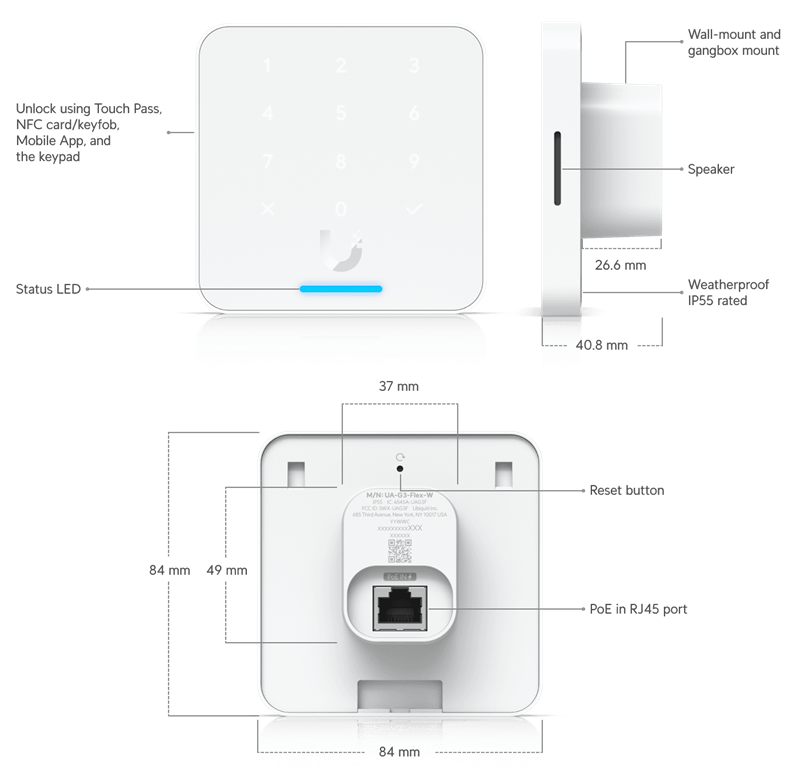 Ubiquiti UniFi Access - G3 Reader Flex   čtečka karet s klávesnicí (RFID 13,56MHz/NFC/mobil) bílá 