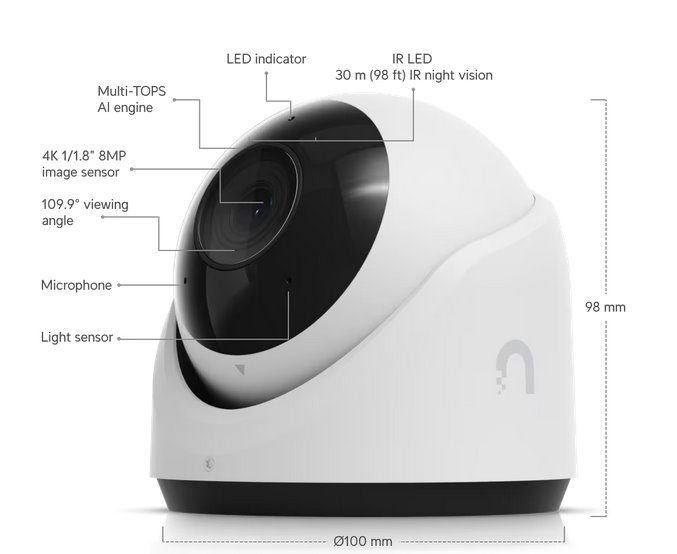 Ubiquiti UniFi Video Camera G6  Turret (8MP, 3864*2160/30sn) 