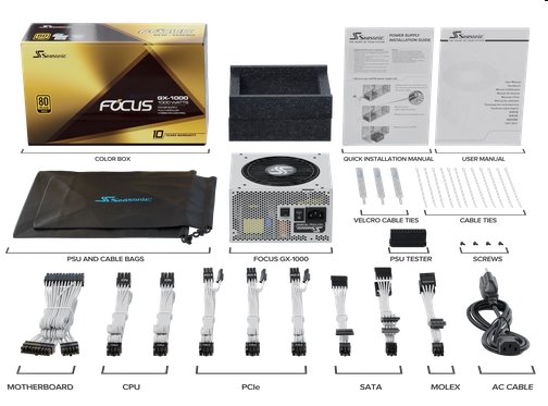 Seasonic FOCUS GX White Edition GOLD 1000W V4 ATX 3.1, PCIe 5.1, modular 