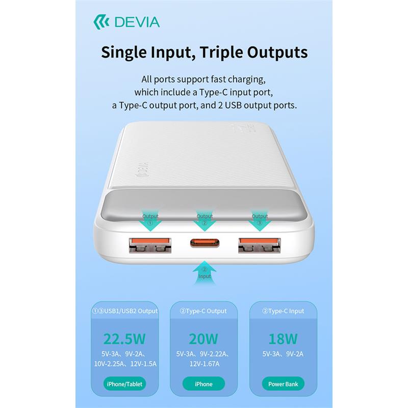 Devia powerbank Smart Series with Digital Display PD 20W 10000 mAh - White 