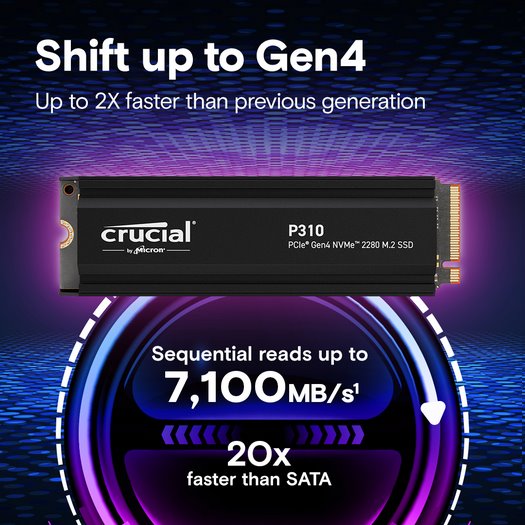 Crucial SSD P310 2TB M.2 NVMe Gen4 7100/6000 MBps Heatsink (PS5 Ready) 