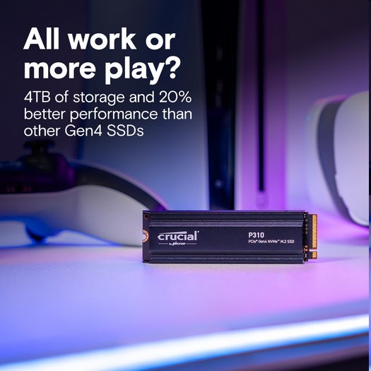 Crucial SSD P310 2TB M.2 NVMe Gen4 7100/6000 MBps Heatsink (PS5 Ready) 