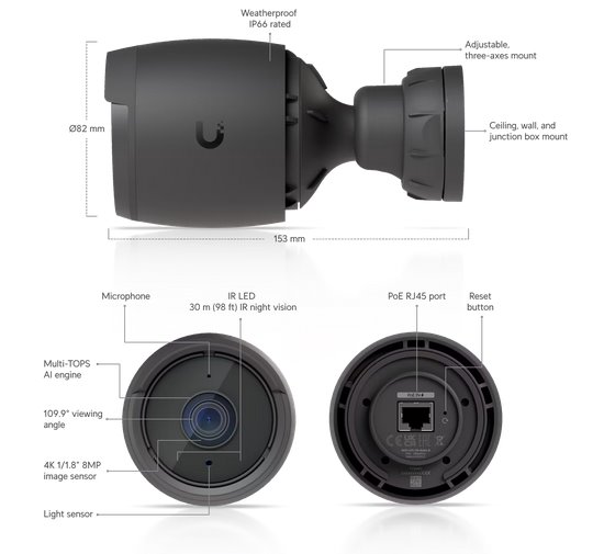 Ubiquiti UniFi Video Camera G6 Bullet (8MP, 3864*2160 30sn) čierna 