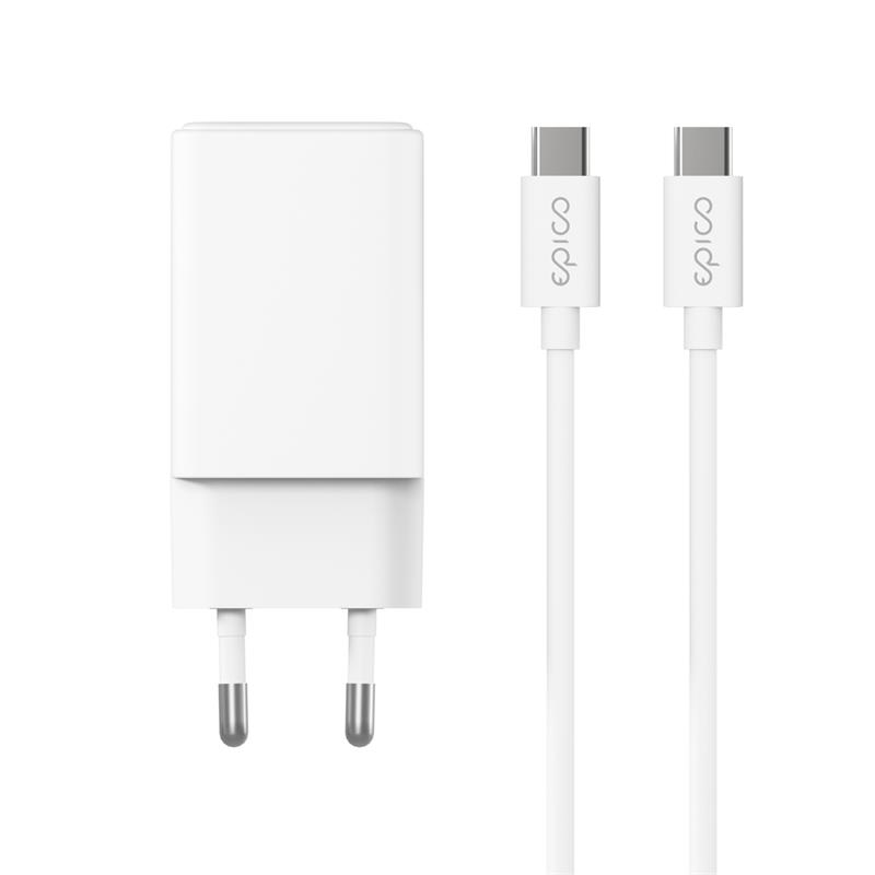 iStores by Epico Ultraboost GaN 45W sieťový adaptér EA45 s 1,2 m USB-C na USB-C kablom - biela 