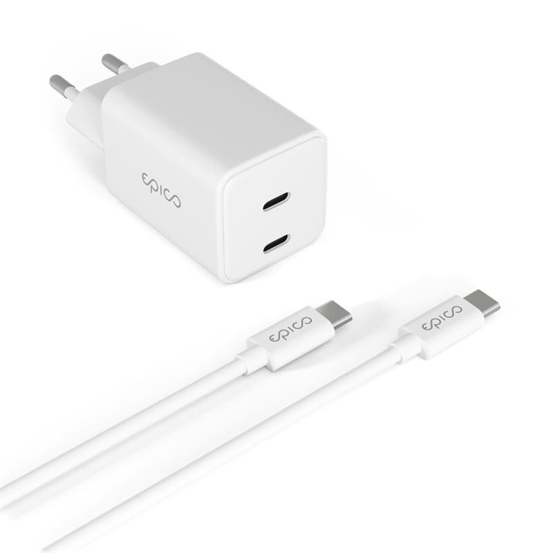 iStores by Epico Ultraboost GaN 45W sieťový adaptér EA45 s 1,2 m USB-C na USB-C kablom - biela 
