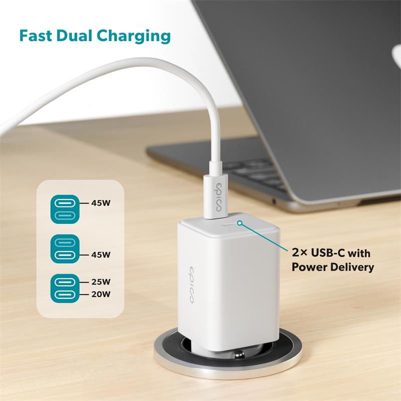 iStores by Epico Ultraboost GaN 45W sieťový adaptér EA45 s 1,2 m USB-C na USB-C kablom - biela 