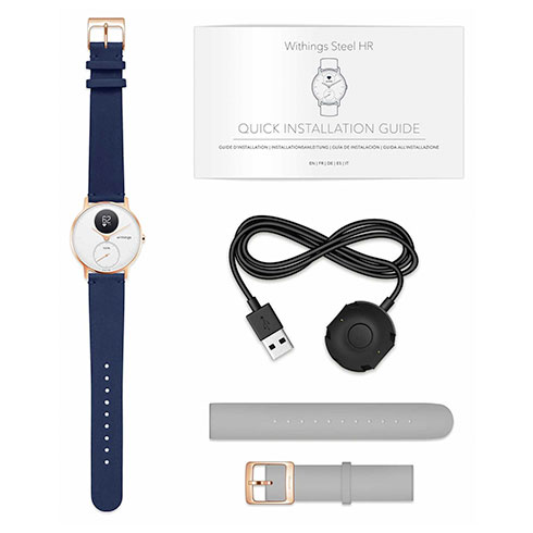 Withings Steel HR (36mm) Rose Gold w/ Blue Leather + Grey Silicone wristband 