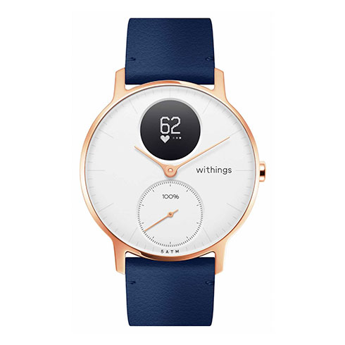 Withings Steel HR (36mm) Rose Gold w/ Blue Leather + Grey Silicone wristband 