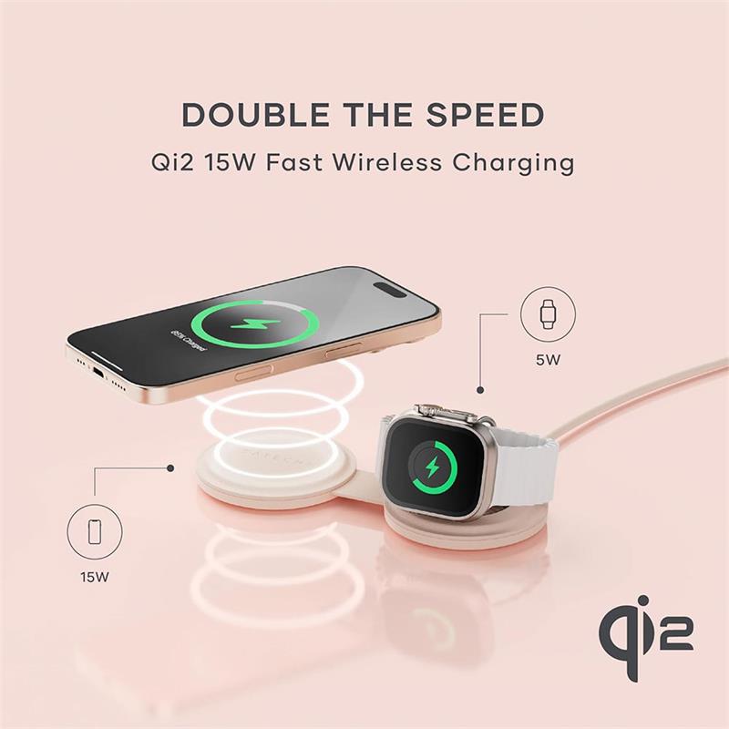 Satechi Qi2 OntheGo 2-in-1 Wireless Charger - Desert Rose 