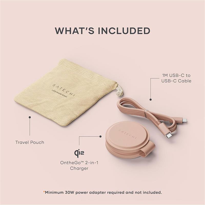 Satechi Qi2 OntheGo 2-in-1 Wireless Charger - Desert Rose 