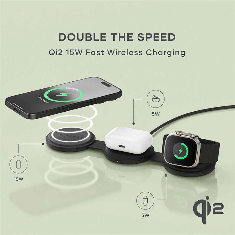 Satechi Qi2 OntheGo 3-in-1 Wireless Charger - Black 