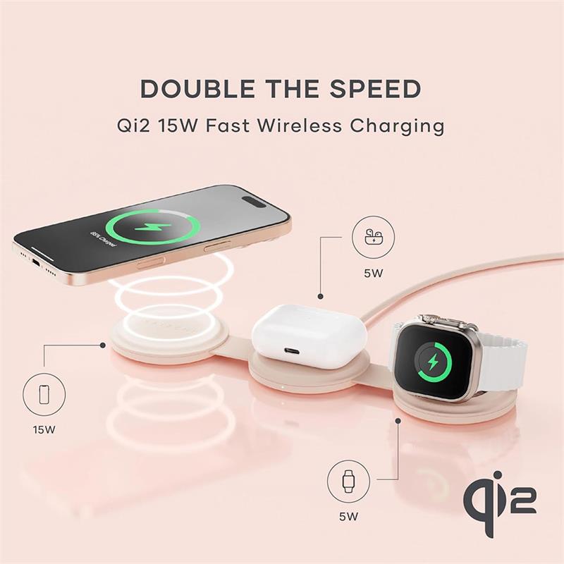 Satechi Qi2 OntheGo 3-in-1 Wireless Charger - Desert Rose 