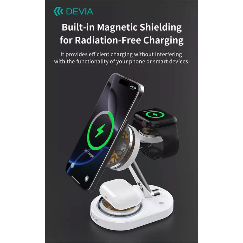 Devia Extreme Speed Series 3 in 1 Magnetic Bracket Wireless Charger - White 
