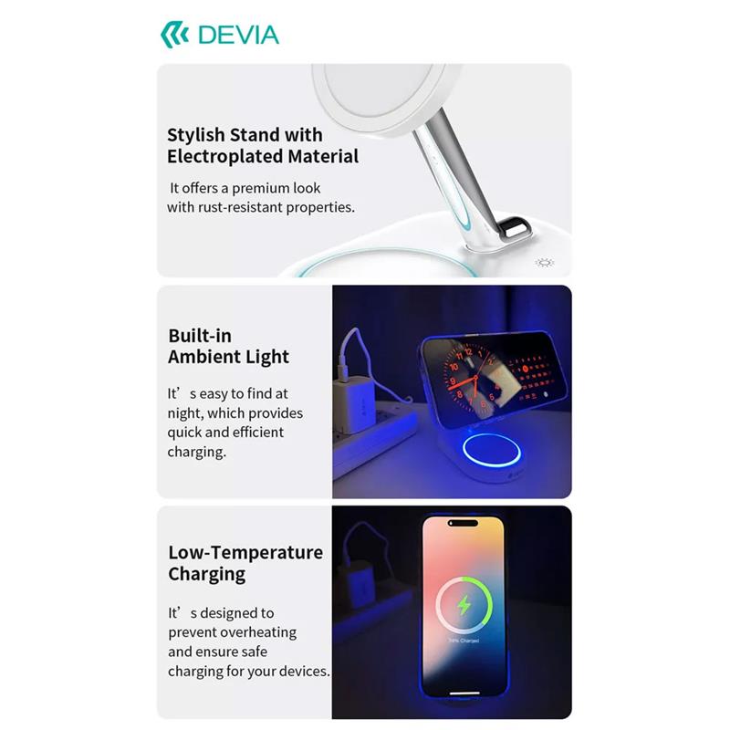 Devia Extreme Speed Series 3 in 1 Magnetic Bracket Wireless Charger - White 