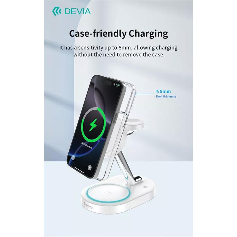 Devia Extreme Speed Series 3 in 1 Magnetic Bracket Wireless Charger - White 