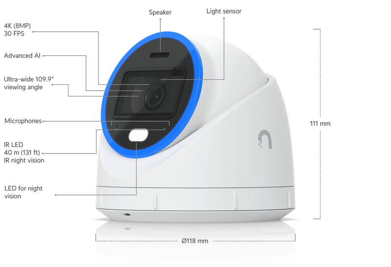 Ubiquiti UniFi Video Camera AI Turret (8MP, 3840*2160/30 sn, 134,1st) 