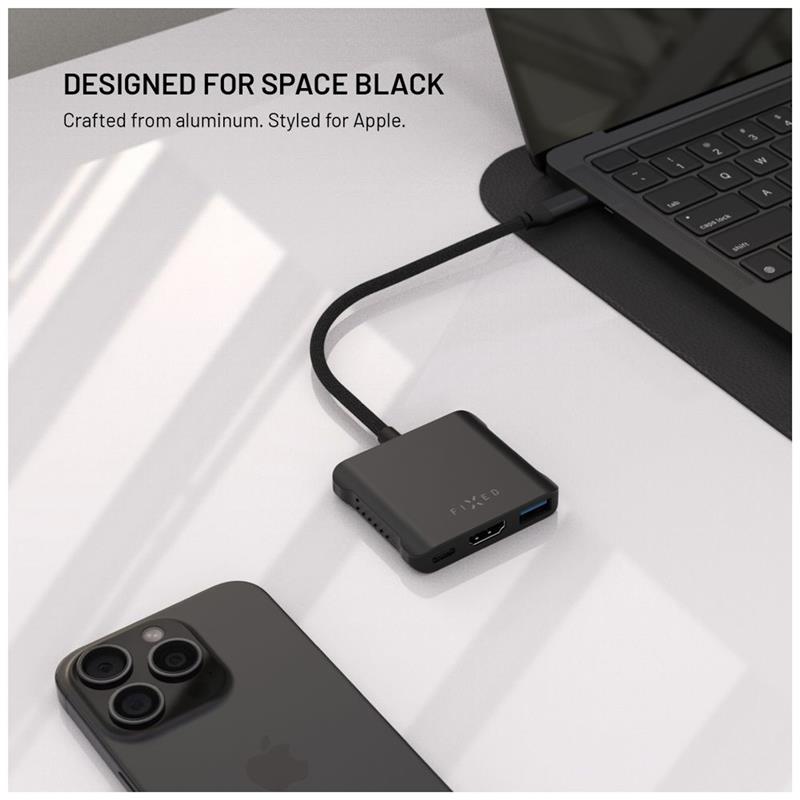 FIXED HUB Quadri, 5-portový hliníkový USB-C, 140W, PD 3.1, vesmírne čierna 