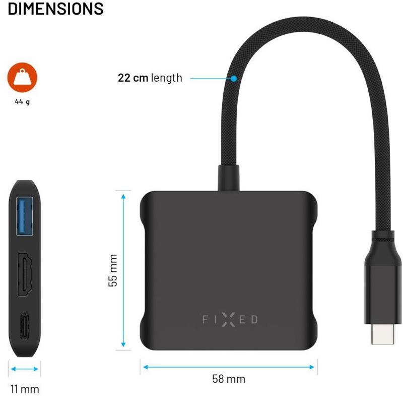 FIXED HUB Quadri, 5-portový hliníkový USB-C, 140W, PD 3.1, vesmírne čierna 