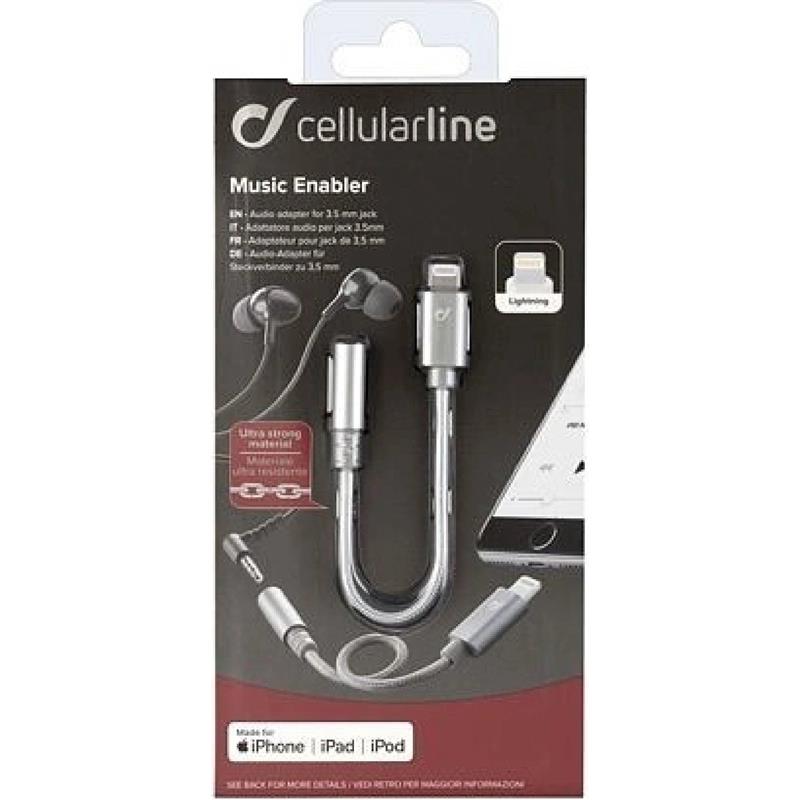 CellularLine Music Enabler z konektora Lightning na 3,5 mm jack, MFI certifikácia, sivý 