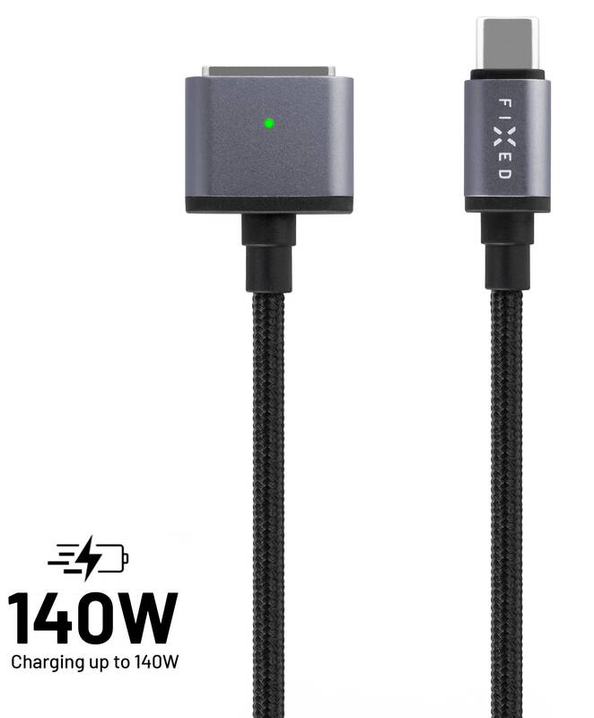 FIXED kábel USB-C/MagSafe 3, 2m, 140W, sivý 
