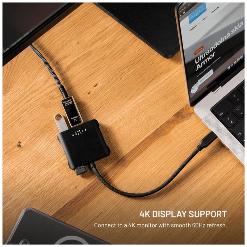 FIXED HUB Quadri, 5-portový hliníkový USB-C, 140W, PD 3.1, vesmírne čierna 