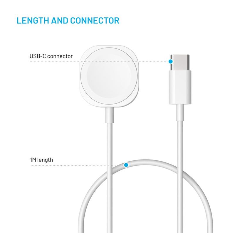 FIXED USB-C nabíjací kábel pre Apple Watch, biely 