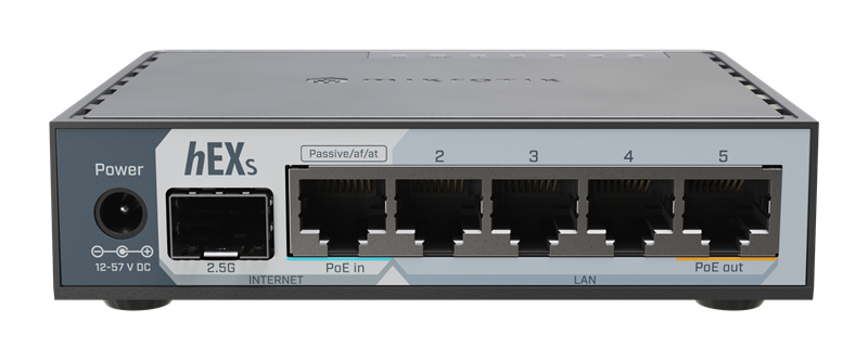 MIKROTIK RouterBOARD hEX S (2025) + L4 (950MHz, 512 MB RAM, 5xGLAN switch 1x SFP2.5G, USB, plastic case, zdroj) 