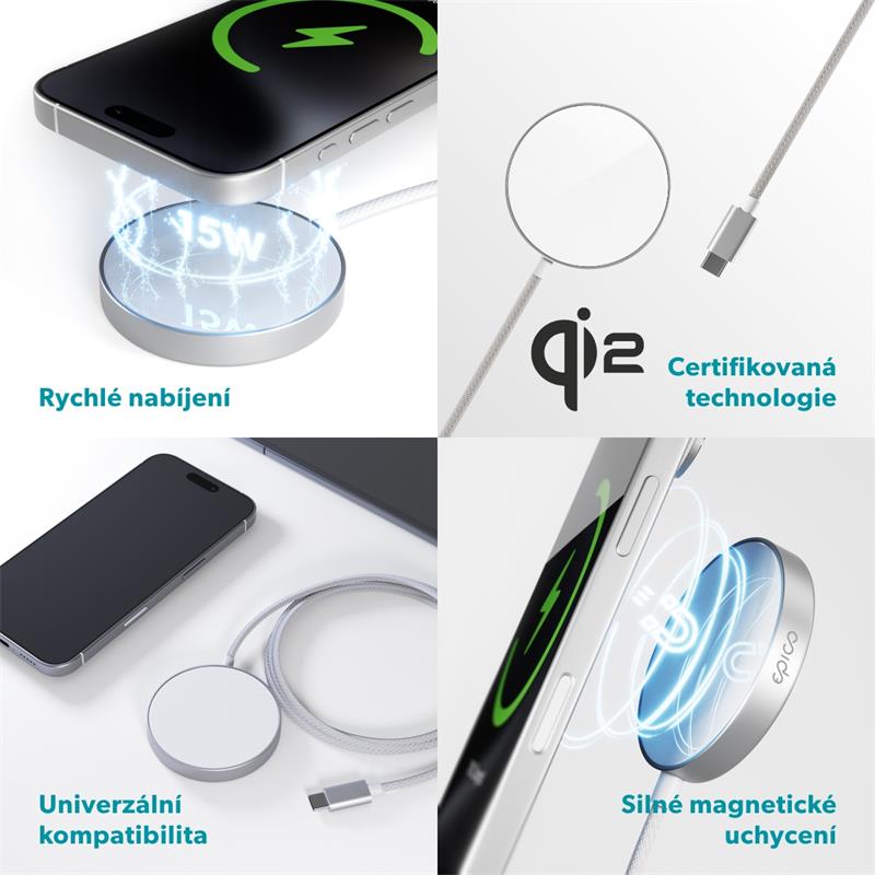 iStores by Epico UltraBase Qi2 Mag+ bezdrôtová nabíjačka EO50 - strieborná 