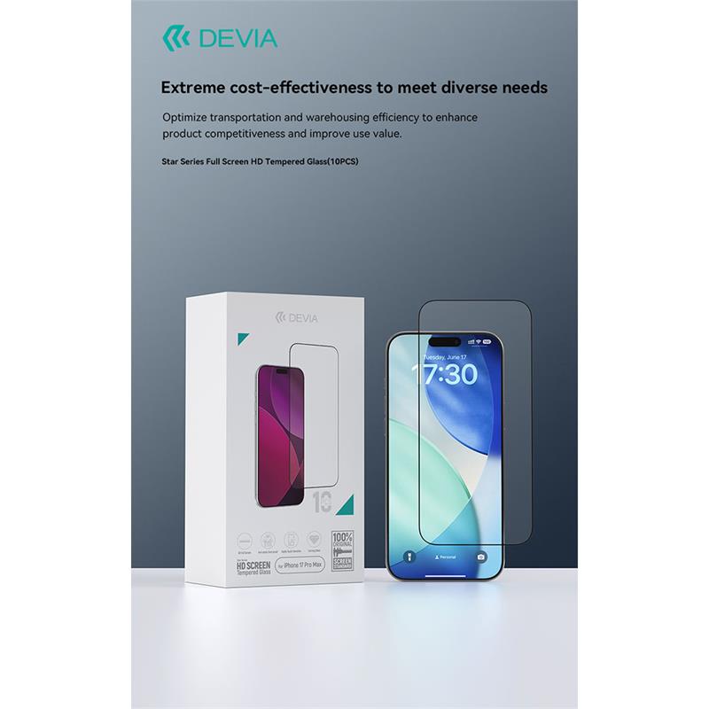 Devia ochranné sklo Star Series pre iPhone 17 Pro Max (10pcs)- Black Frame 