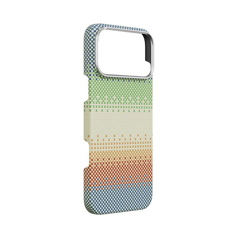 Comma kryt Woven Kevlar Magnetic Shockproof Case pre iPhone 17 Pro - Green Orange Light 