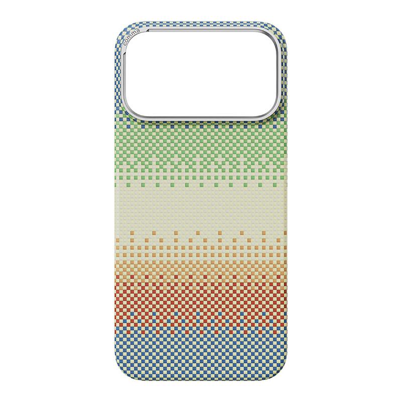 Comma kryt Woven Kevlar Magnetic Shockproof Case pre iPhone 17 Pro Max - Green Orange Light 