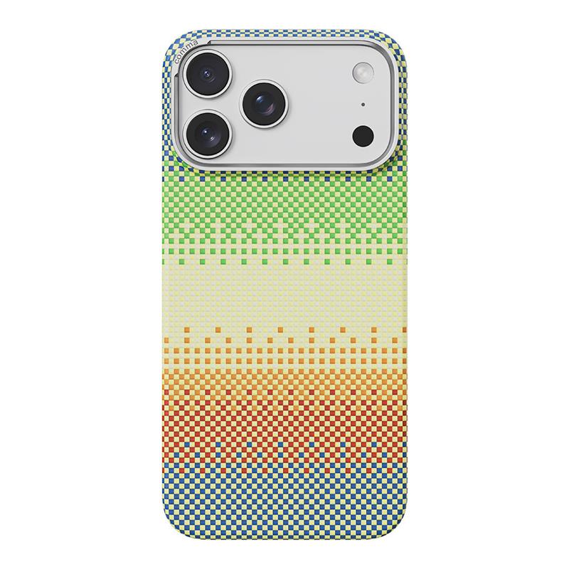 Comma kryt Woven Kevlar Magnetic Shockproof Case pre iPhone 17 Pro Max - Green Orange Light 