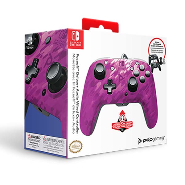 PDP Wired Controller Faceoff Deluxe+ Audio for Nintendo Switch, Camo Purple [500-134-EU-CM05] 