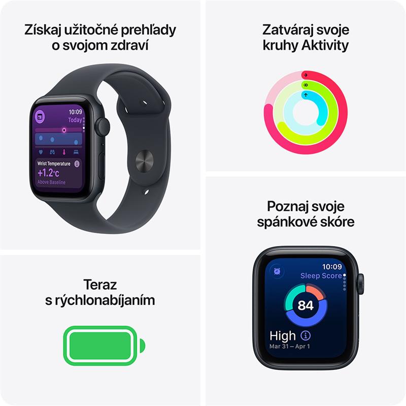 Apple Watch SE 3 GPS + Cellular 44mm Polnočný hliník s polnočným športovým remienkom - M/L 