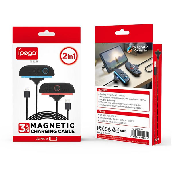 iPega SW2119A Nabíjací Kábel (3m, 2ks)  pre JoyCon Ovládače Nintendo Switch 2 
